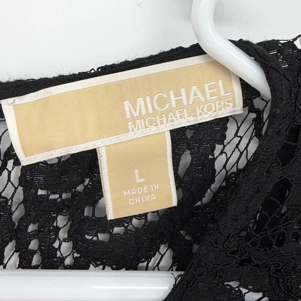 Michael Kors Black Lace Sheer Blouse Lined Long Sleeve‎ Romantic Goth Layered